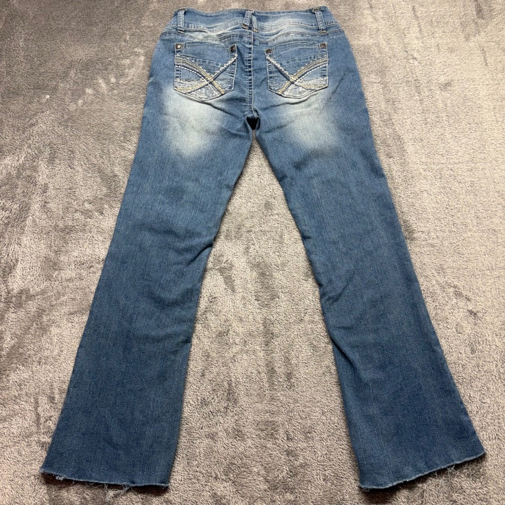 WallFlower Bootcut Jeans Womens 9 Blue NWOT Zip Fly Frayed Hem Stretch Denim - Picture 10 of 15